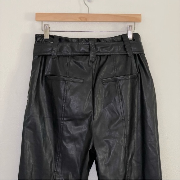 Current Air Faux Leather High Rise Tie Waist Cropped Trouser Pant Black Medium - Picture 9 of 16